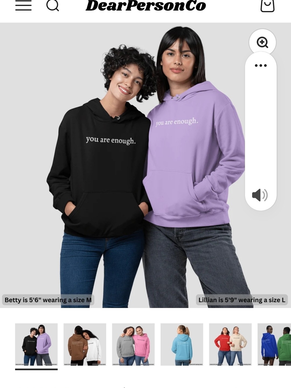 DearPersonCo "you are enough." Hooded Sweatshirt -  Purple